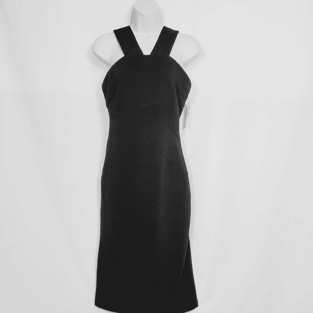 NEW Cremieux Women’s Midi Dress Size 2 Black Sleeveless Bodycon Stretch LBD